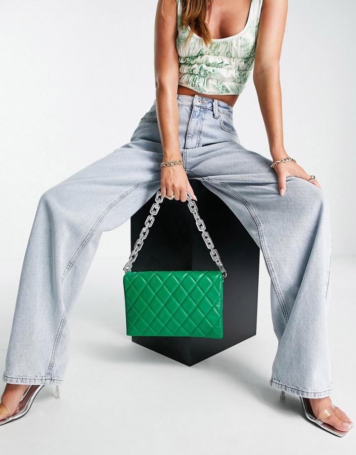 Asos Design Multi Gusset Cross Body Bag With Interchangeable Strap In Green