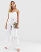 America & Beyond Blue Bell Luxe Striped Beach Jumpsuit - White