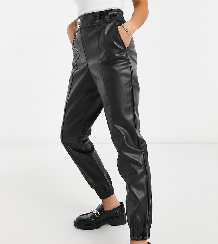 River Island Petite Faux Leather Slim Sweatpants In Black