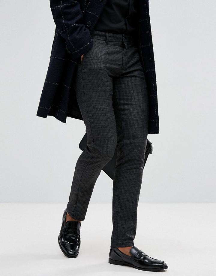Selected Homme Skinny Pants In Mini Check With Stretch - Gray