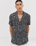 Asos Design Regular Spot Shirt With Revere Collar - Black