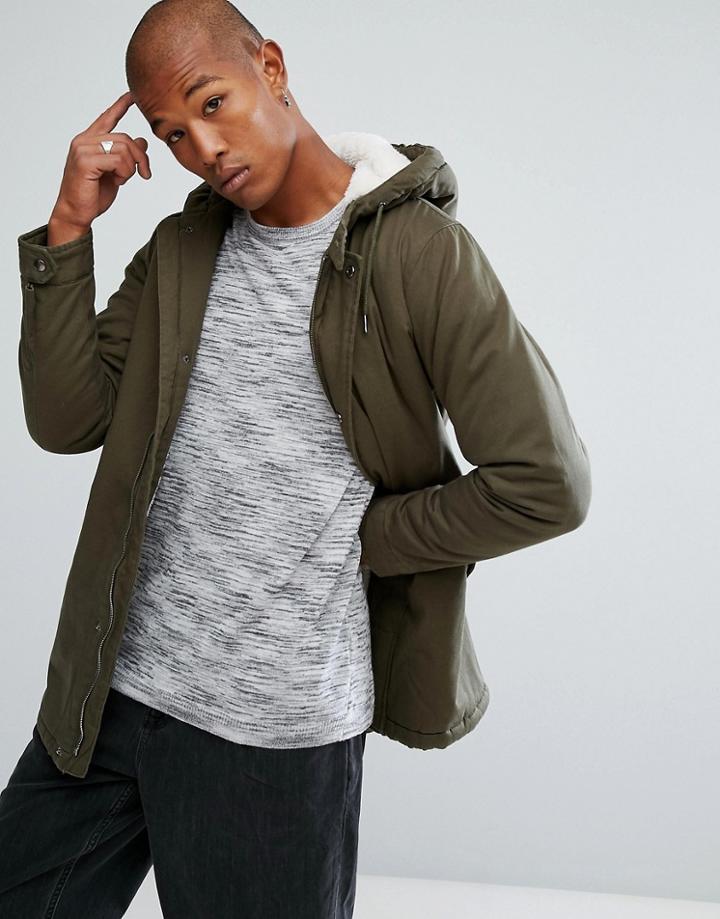 Troy Hooded Fishtail Cotton Parka With Teddy Lining-green