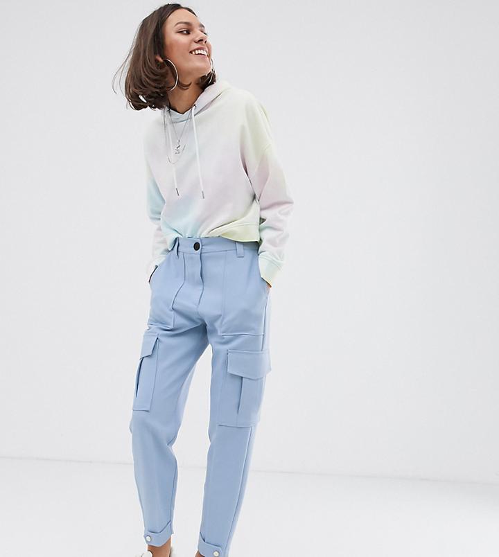 Bershka Pocket Detail Turnup Pants In Blue - Blue