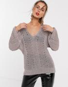 Asos Design Metallic V Neck Sweater-gold