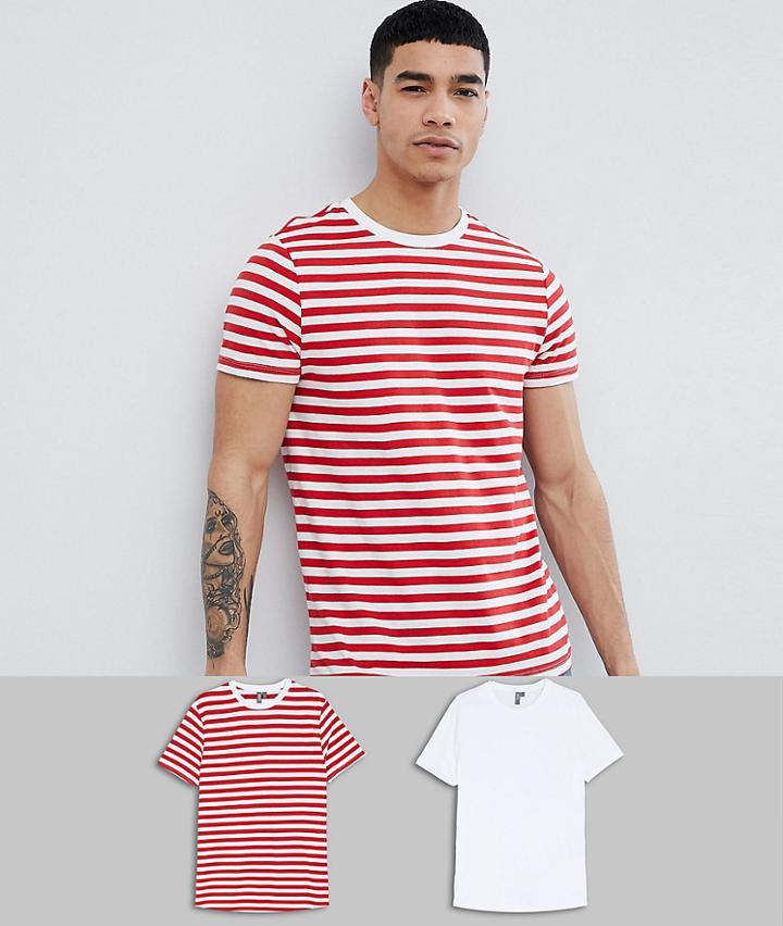 Asos Design Stripe/plain T-shirt 2 Pack Save - Multi