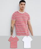 Asos Design Stripe/plain T-shirt 2 Pack Save - Multi