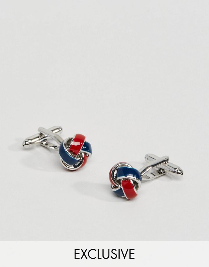 Reclaimed Vintage Enamel Knot Cufflinks In Navy/red - Silver