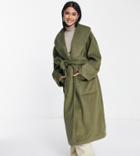 Pretty Lavish Exclusive Oversized Collar Smart Wrap Tie Coat In Khaki-green