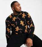Another Influence Plus Festive Gingerbread Print Sweater In Black
