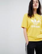 Adidas Originals Adicolor Trefoil Oversized T-shirt In Yellow - Yellow