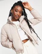 Miss Selfridge Short Hooded Puffer Jacket In Mink-neutral