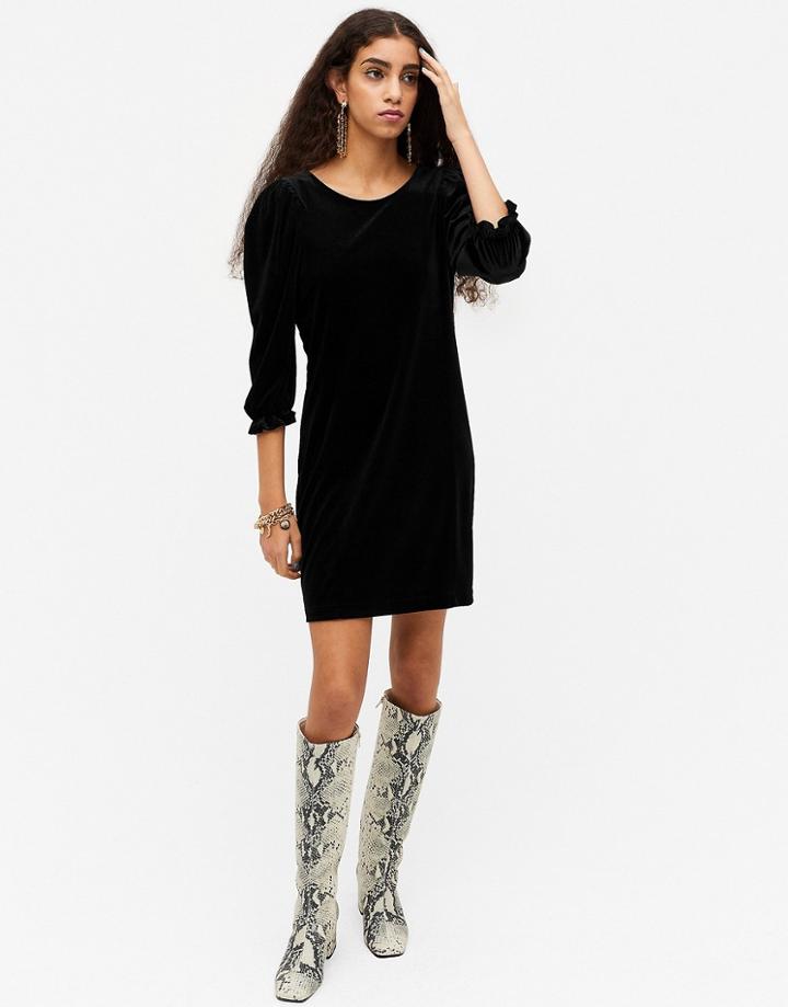 Monki Wilma Full Sleeve Velvet Mini Dress In Black