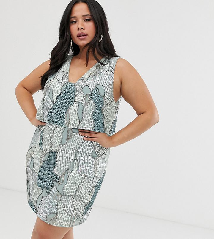 Asos Design Curve Camo Sequin Mini Dress-multi