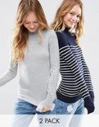 Asos Sweater With Turtleneck In Stripe In Soft Yarn 2 Pack Save 20% - Multi