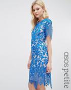 Asos Petite Bodycon Pencil Dress In Border Lace - Blue