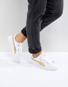 Puma Basket Heart Sneakers In White With Gold Glitter - White