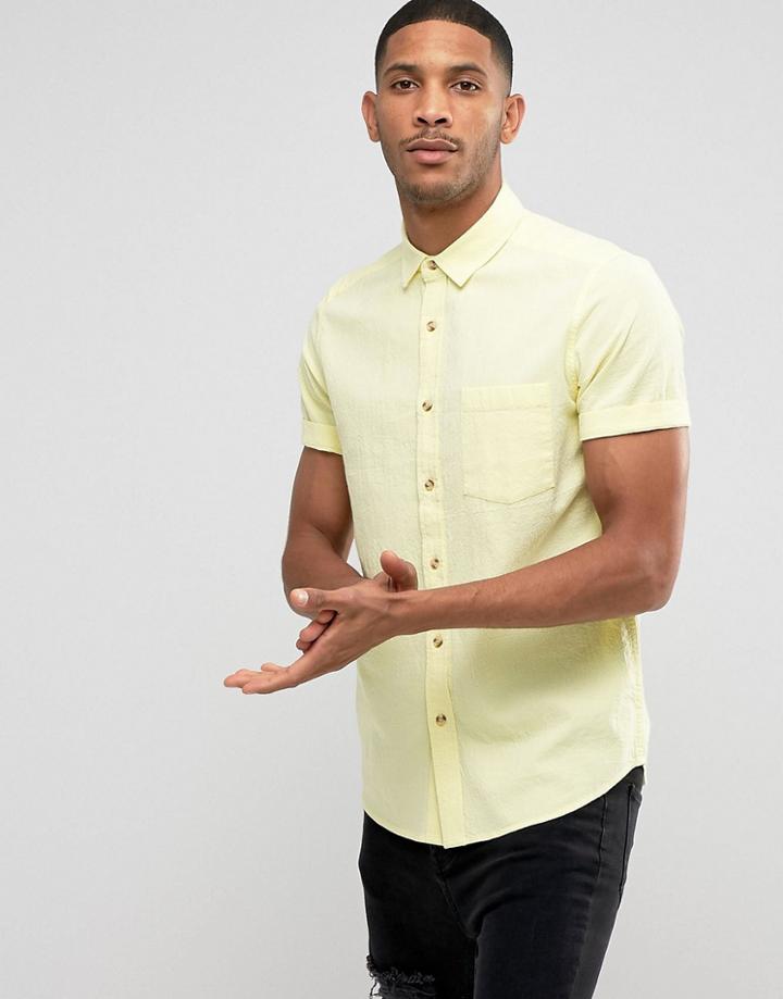 Asos Regular Fit Textured Shirt In Yellow - Yellow