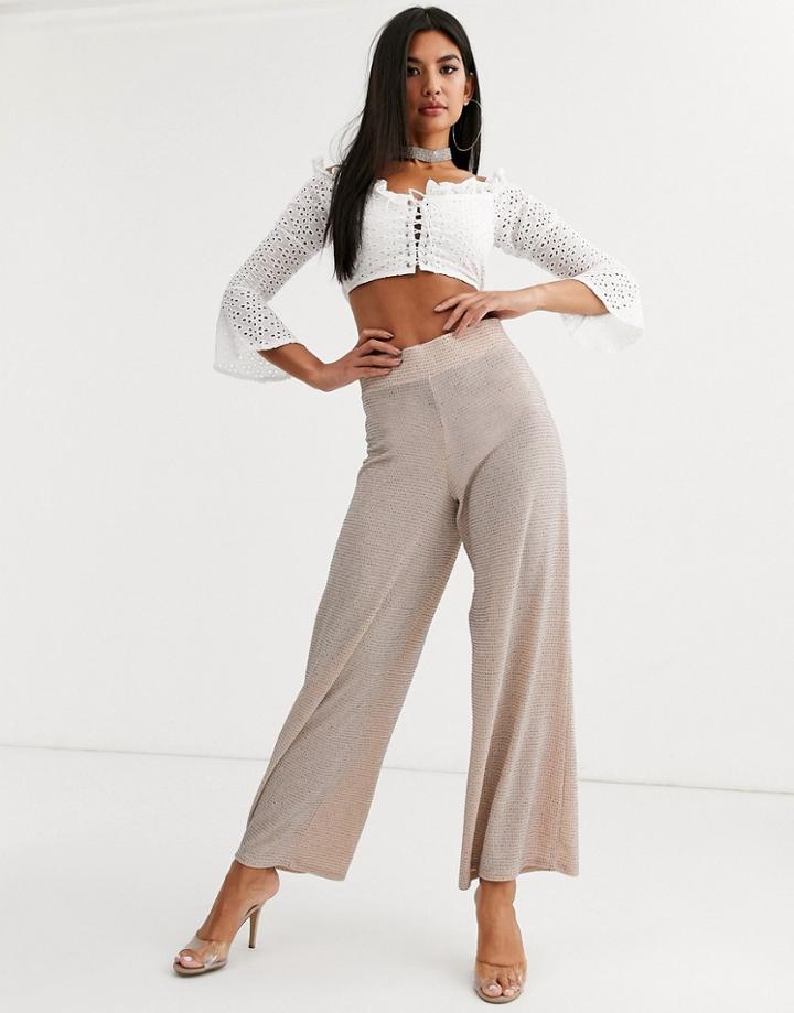 Asos Design Wide Leg Pants With Deep Waistband In Glitter