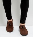 Asos Wide Fit Loafers In Brown Faux Suede With Tassel - Brown