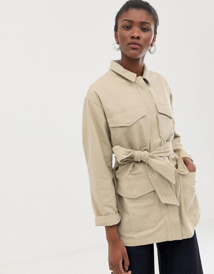 Pieces Utility Belted Jacket-beige