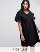 Asos Design Curve V Front V Back Cotton Smock Mini Dress - Black