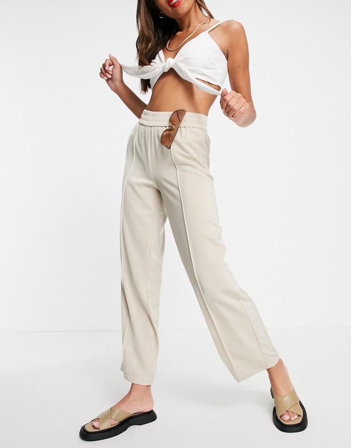 Only Satin Casual Pants With Pintuck Front In Beige-neutral