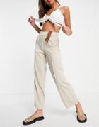 Only Satin Casual Pants With Pintuck Front In Beige-neutral