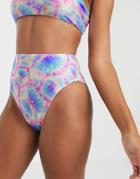 Asos Design Mix And Match High Leg High Waist Bikini Bottom In Neon Tie Dye - Multi