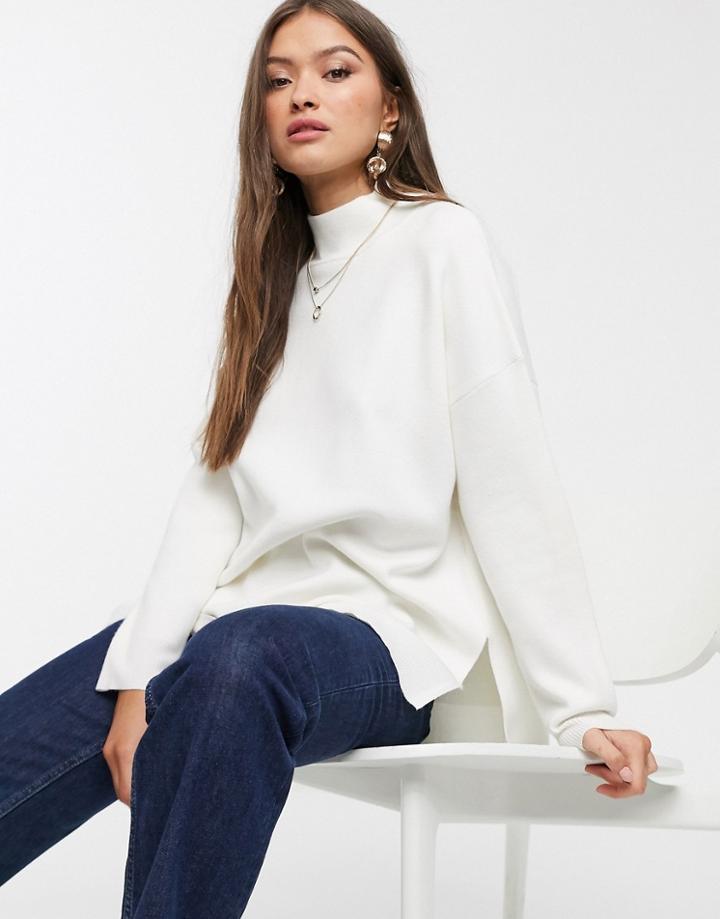 Stradivarius Oversized Split Side Sweater In White