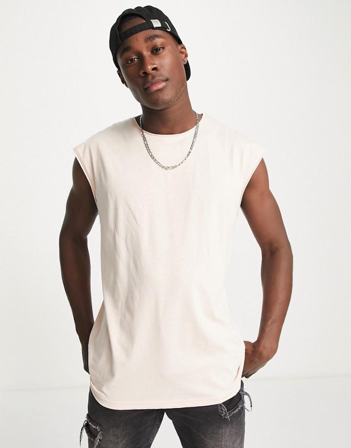 Brave Soul Raw Edge Sleeveless T-shirt Tank In Pale Pink