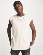 Brave Soul Raw Edge Sleeveless T-shirt Tank In Pale Pink