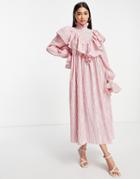 Asos Edition Ruffle Smock Midi Shirt Dress In Stripe-multi
