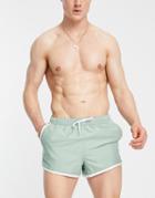 Asos Design Runner Swim Shorts In Green With Off White Binding