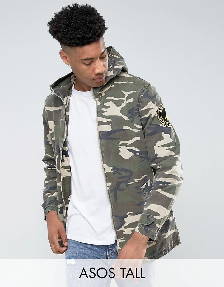 Asos Tall Lightweight Parka Jacket In Camo - Green