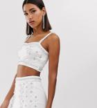 Starlet Embellished Crop Top In White And Silver