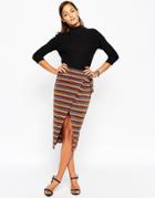 Asos Wrap Pencil Skirt In Metallic Stripe - Multi