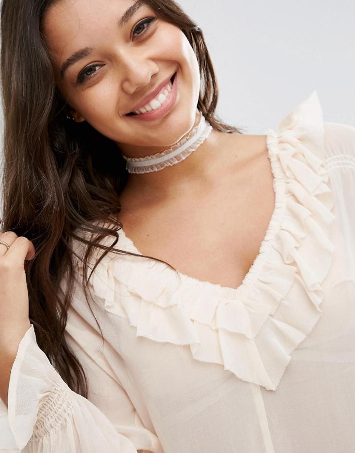 Asos Mini Ruffle Choker Necklace - Cream
