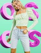 Asos Design Square Neck Ruched Bust Long Sleeve Top In Pastel Floral-multi