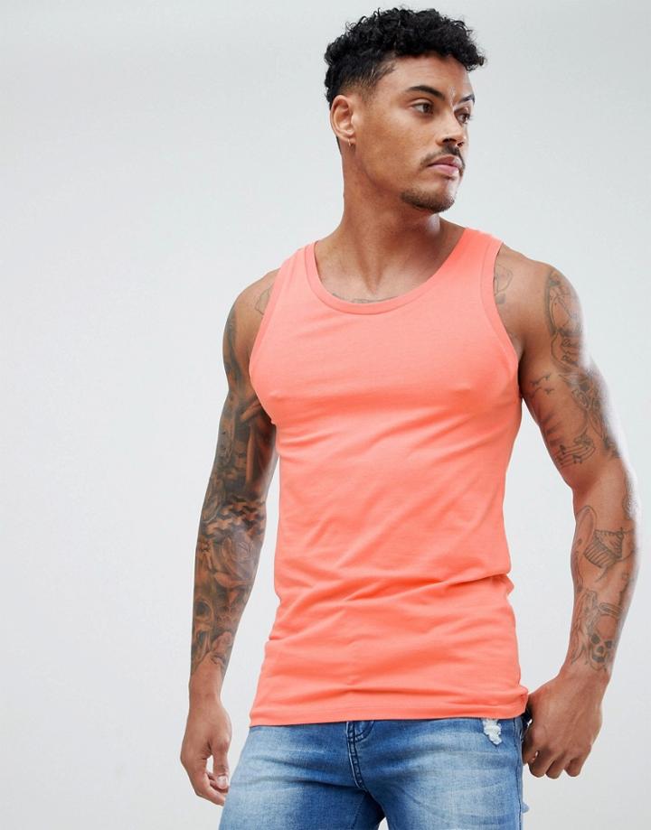 Asos Design Muscle Fit Tank In Orange - Orange