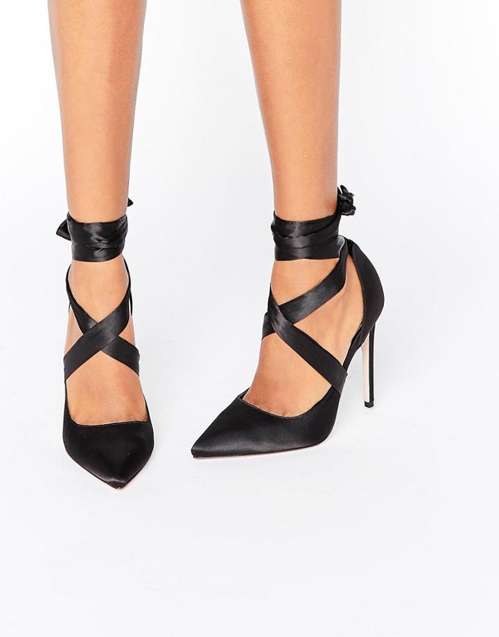 Asos Pino Satin Lace Up Pointed Heels - Black