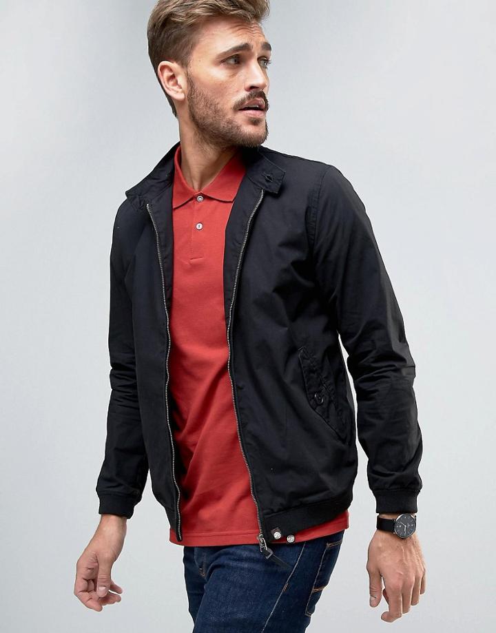 Pretty Green Dalton Harrington Jacket Slim Fit In Black - Black