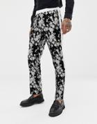 Asos Edition Slim Tuxedo Suit Pants In Monochrome Floral Jacquard - Black