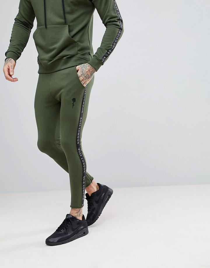 Rose London Skinny Joggers In Khaki With Taping - Green