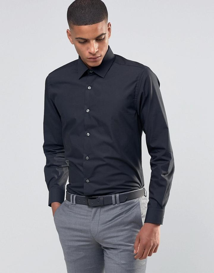 Number Eight Savile Row Skinny Smart Shirt With Point Collar - Black