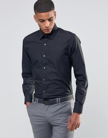 Number Eight Savile Row Skinny Smart Shirt With Point Collar - Black