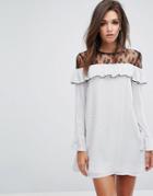 Fashion Union Shift Dress With Ruffle And Lace Insert - White