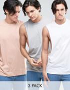 Asos 3 Pack Sleeveless T-shirt With Extreme Dropped Armhole Save - Multi