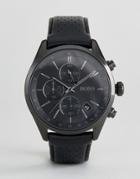 Boss By Hugo Boss 1513474 Grand Prix Chronograph Leather Watch In Black - Black