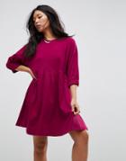 Asos Cotton Smock Dress With Elastic Cuff Detail - Red