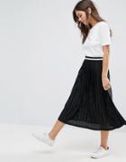 Asos Perforated Pleated Midi Skirt With Sports Tipped Waistband - Black